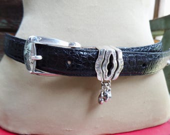 Vintage Brighton Leather Belt, Embossed Alligator Print  display picture 2