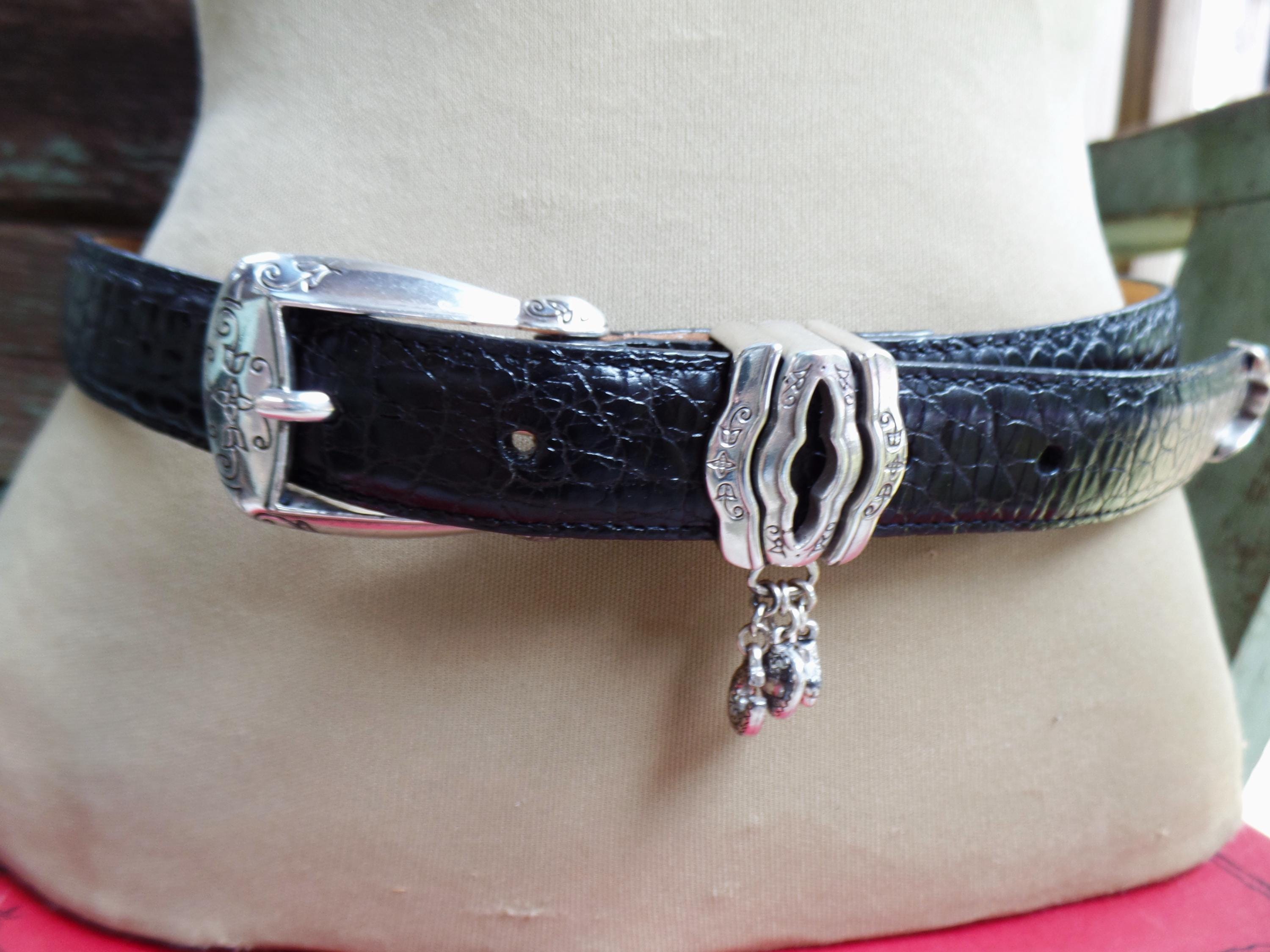 Vintage Brighton Leather Concho Belt With Charms, Embossed 