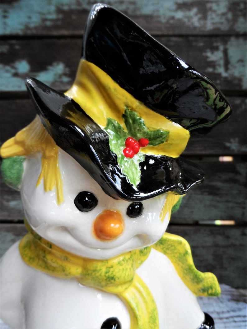 Vintage Ceramic Snowman Christmas Decoration Figurine Statue Etsy