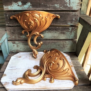 Vintage Sycroco Wall Pocket Pockets Display Ornate Antique Gold French Country Baroque Hollywood Regency Mid Century Wall Art Floral Vase