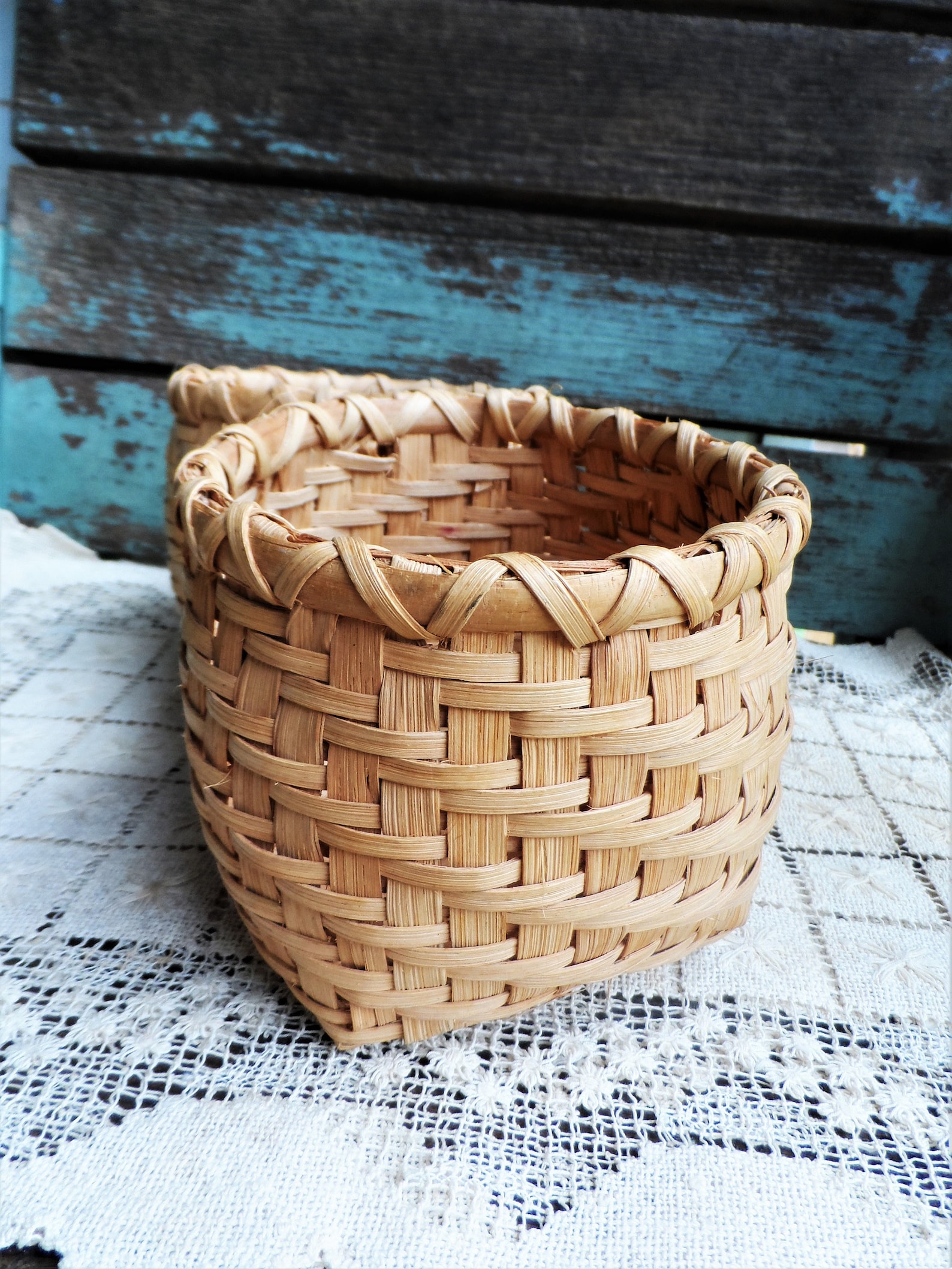 Vintage Split Oak Double Basket Wood Unique French Country Etsy