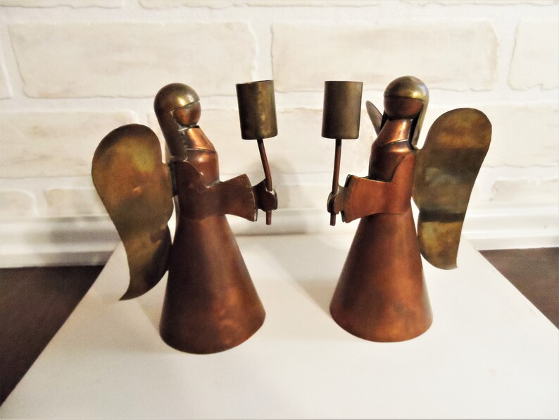 Vintage Brass and Copper Angel Candle Holders Set Candleholder Etsy