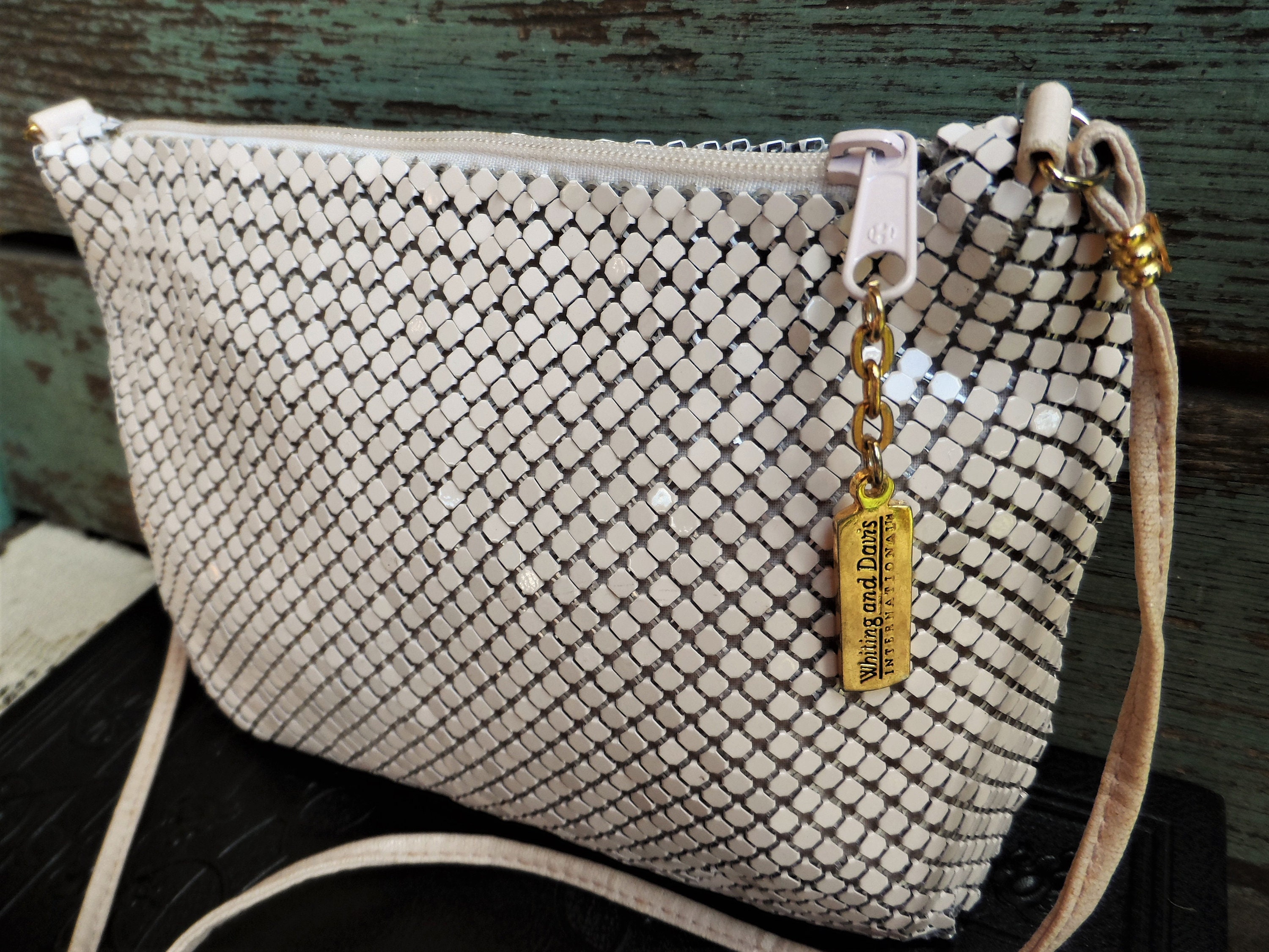 Vintage Whiting and Davis Mesh Purse Pale Pink Leather Metal