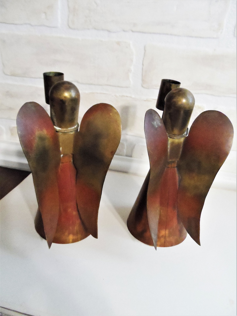 Vintage Brass and Copper Angel Candle Holders Set Candleholder Etsy