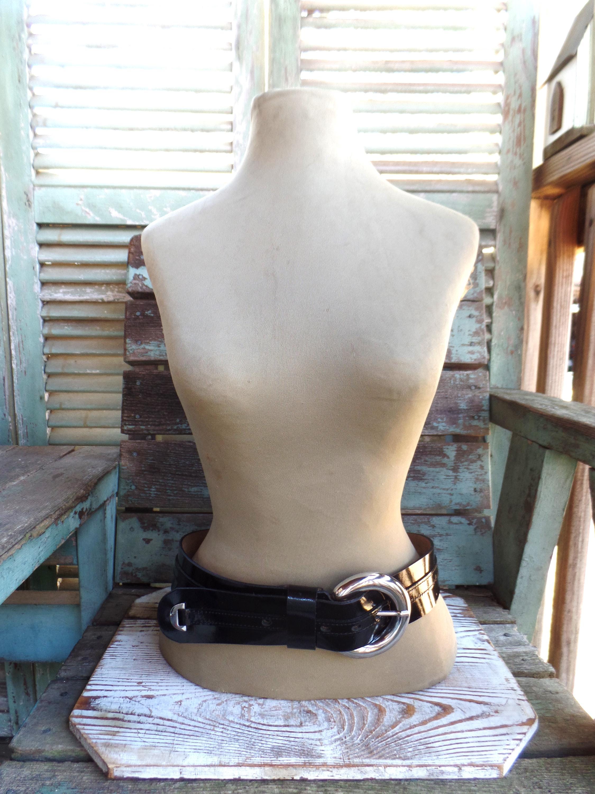 Vintage Carlisle Black Patent Leather Belt, Wide Belt Made  display picture 2