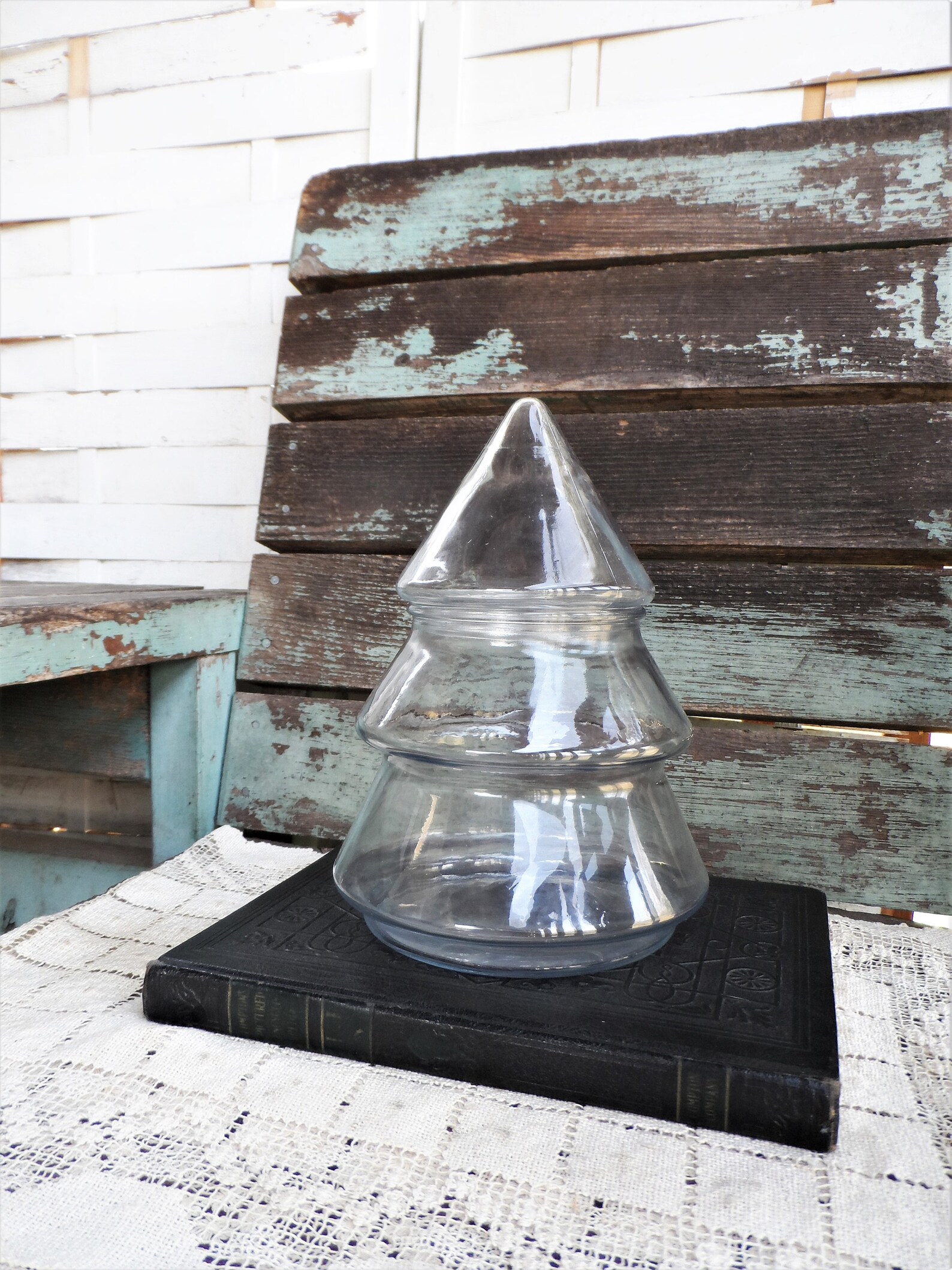 Vintage Christmas Tree Glass Jar Large Apothecary Jar Unique Etsy