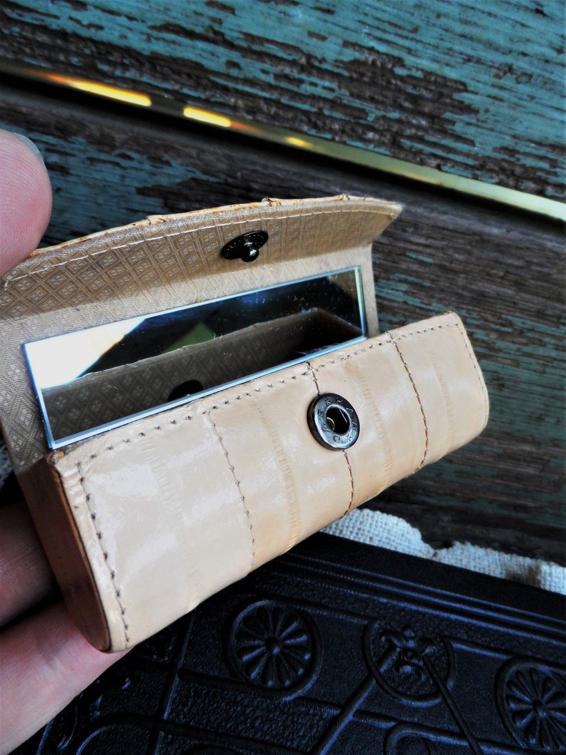 Vintage EEL Skin Eelskin Lipstick Case With Mirror Camel Tan Etsy