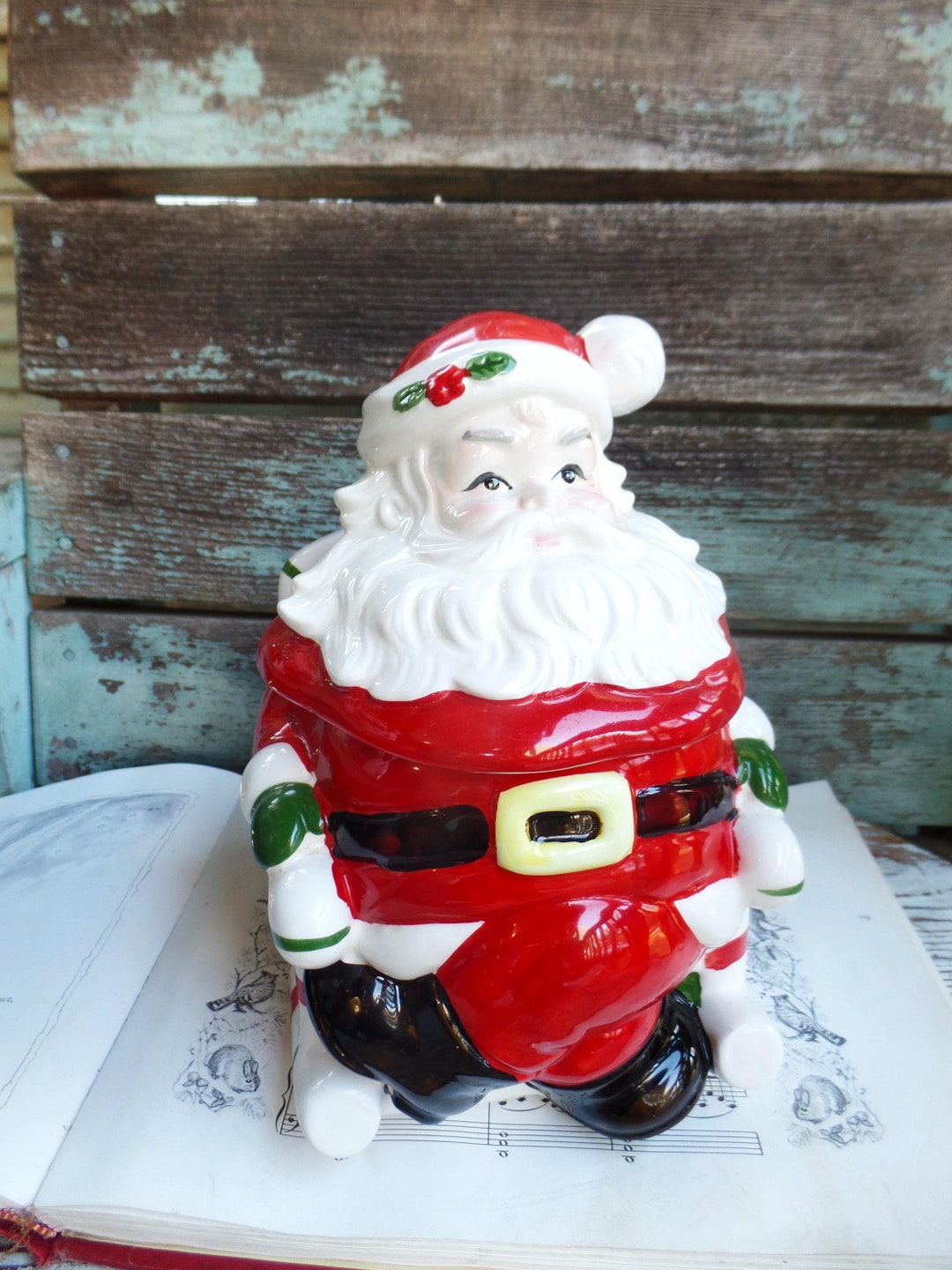 Vintage Christmas Lefton Santa Claus Cookie Jar, Mid Century Santa