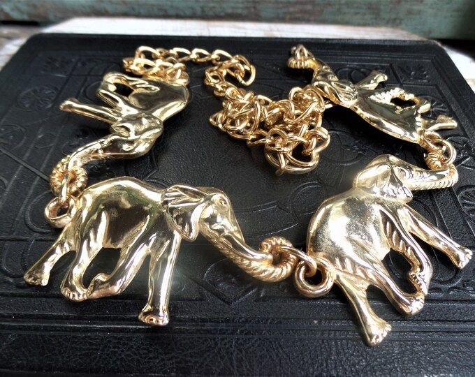 Vintage Elephant Chain Belt, Gold Metal Chunky Belt, Accent Accessory