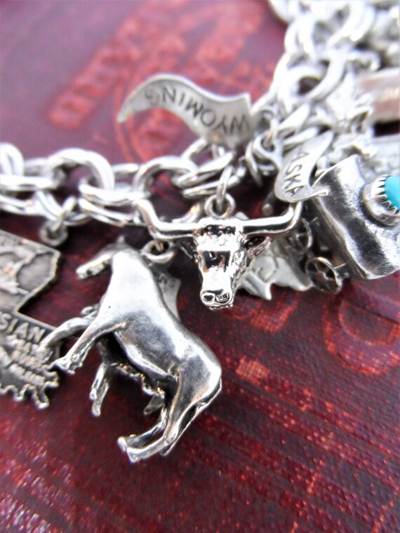 Vintage Sterling Silver Charm Bracelet Travelers … - image 7