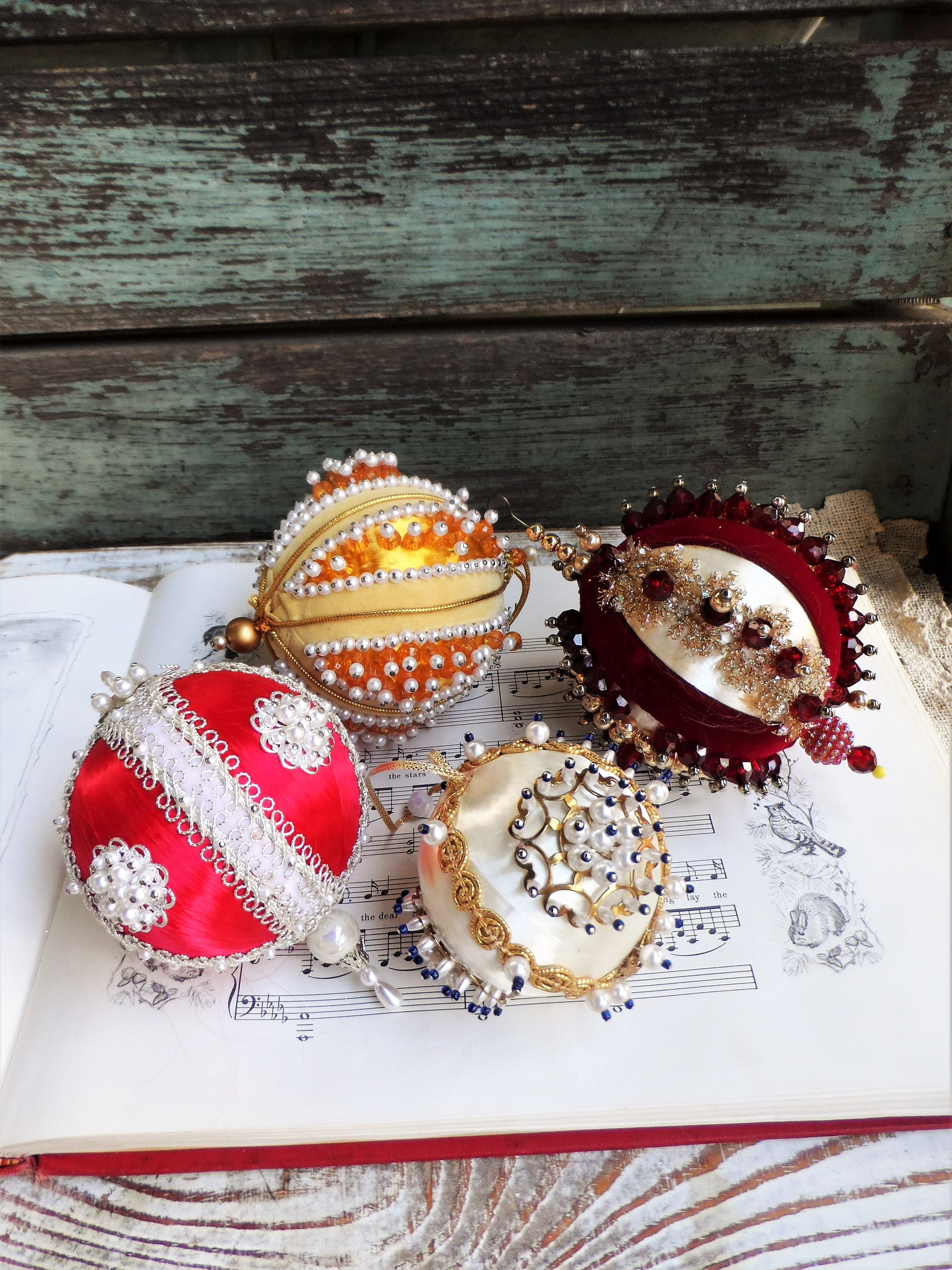Vintage Beaded and Sequined Christmas Ornaments Victorian