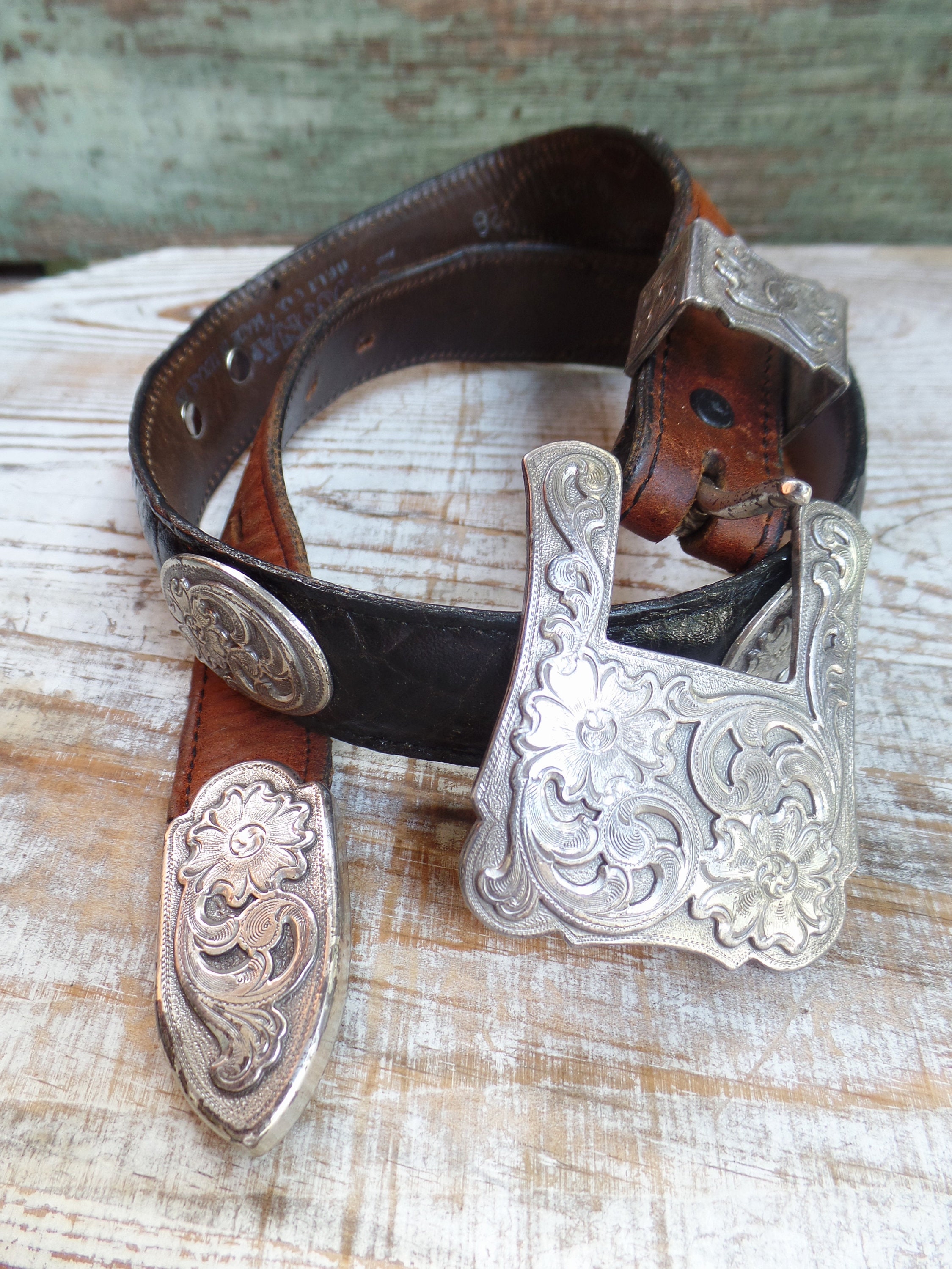 Vintage Nocona Belt with‎ Silver Nocona Vintage White Leather Belt with Silver | Mercari main image 2