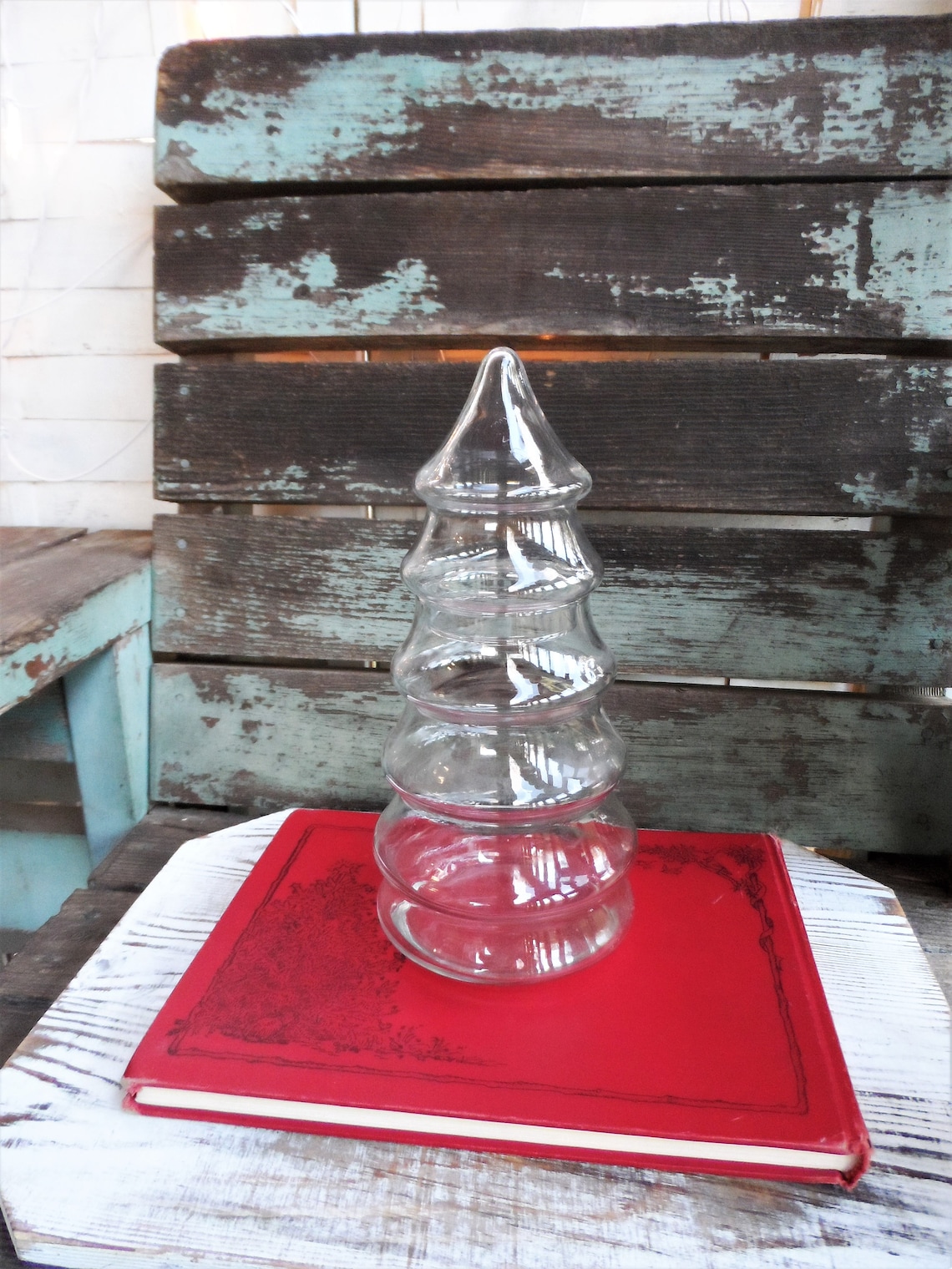 Vintage Christmas Tree Glass Jar Large Apothecary Jar Unique Etsy