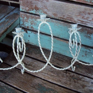 Vintage Shabby Chic Metal Candelabra Candle Holder Sconce Distressed Reclaimed Metal Distressed White Candlestick Holder Candleholder French