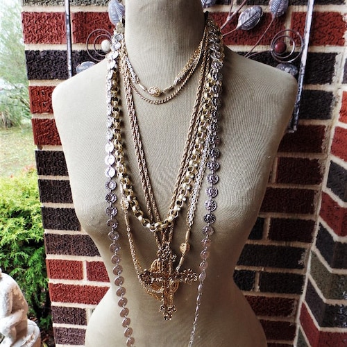 Vintage Chico\'s Mixed Metal Rhinestone Medallion Chain Belt Adjustable Boho 90s Vintage Chicos Chain Medallion Belt, Rhinestone Enamel Belt  main image 3