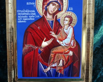 Virgen María Gorgoepikoos/Ícono ortodoxo griego hecho a mano/Ícono artesanal/