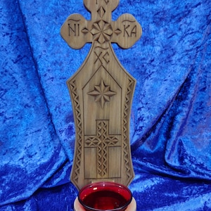 Wood Vigil Lamp/Hand sculpted wood candle/Handmade wood sculpt/Orthodox oil Lamp/