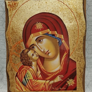 Virgin Mary Glikofilousa Icon/Handcrafted Icon/Greek Orthodox Icon/