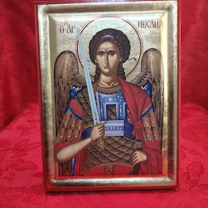 Icono del Arcángel Miguel/Icono ortodoxo griego hecho a mano/Icono artesanal/
