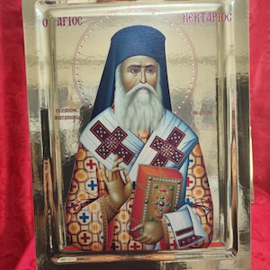 Saint Nektarios of Aigina Icon/Handmade Greek Orthodox Icon/Handcrafted Icon/