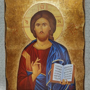 Jesus Christ Pantocrator Icon/Handcrafted Icon/Greek Orthodox Icon/