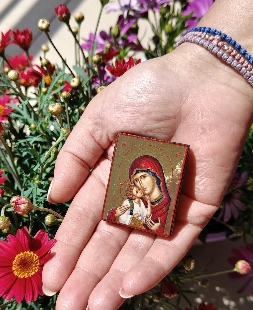 Handmade Byzantine Style Virgin Mary Pocket Icon, Wooden Religious Art ...