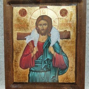 Jesus Christ the Good Shepherd Icon/Handcrafted Icon/Greek Orthodox Icon/