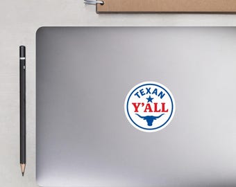 Texan Y’all Sticker, Texas Pride Longhorn Decal, Waterproof Vinyl Logo