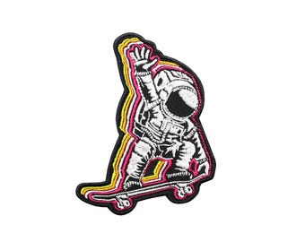 Spaceman on Skateboard Embroidered Iron-on / Velcro Sleeve Patch