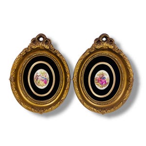 Pair Cameo Creations Ornate Gold Plastic Frames Oval Victorian Couple On Velvet