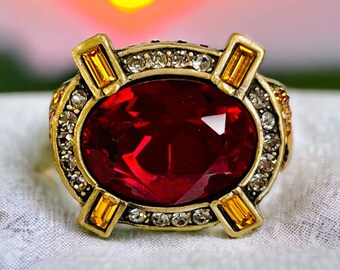 Heidi Daus Red Yellow Purple Green Crystal Stones Bold Dome Statement Ring Size 11.25