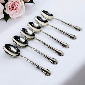 Vintage International Stainless Gigi Table Place Oval Soup Spoon Korea Lot 6 Spoons