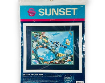 Dimensions Sunset Crewel Embroidery Kit 1993 Beauty and the Reef Fish 11074 New Old Stock