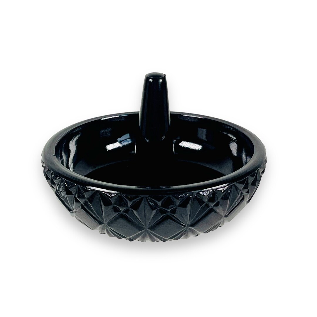 Vintage Fenton Art Glass Ring Tree Jewelry Holder Black Ebony Trinket ...