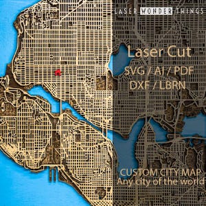 Any City Laser Cut Digital File DXF, AI, SVG, lbrn2 - Custom wood map, personalized city cut, laser wall art, housewarming gift, lake map