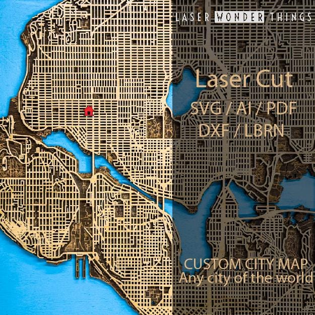Any City Laser Cut Digital File DXF, AI, SVG, Lbrn2 - Custom Wood Map ...