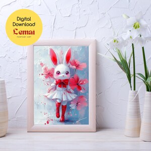 Adorable Rabbit Digital Art – High-Quality PNG File | Cute Bunny Wall Decor | Nursery & Kids&#39; Room Printable Art | Instant Download.
