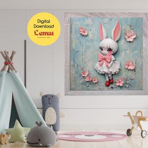 Adorable Rabbit Digital Art – High-Quality PNG File | Cute Bunny Wall Decor | Nursery & Kids&#39; Room Printable Art | Instant Download.