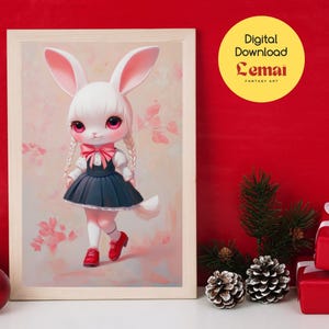 Adorable Bunny Digital Art | Cute Rabbit Nursery Wall Art | Kids Room Printable | Instant Download | 2:3 Aspect Ratio.
