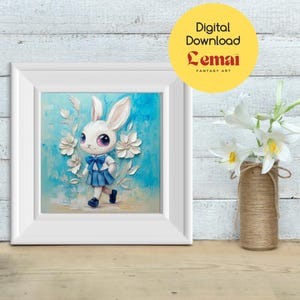 Adorable Rabbit Digital Art – High-Quality PNG File | Cute Bunny Wall Decor | Nursery & Kids&#39; Room Printable Art | Instant Download.