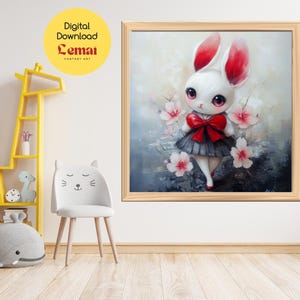 Adorable Rabbit Digital Art – High-Quality PNG File | Cute Bunny Wall Decor | Nursery & Kids&#39; Room Printable Art | Instant Download.