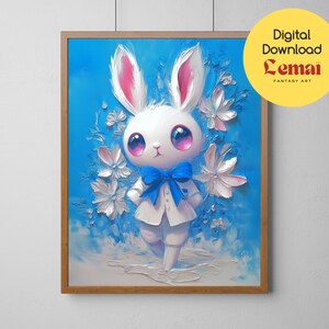 Adorable Rabbit Digital Art – High-Quality PNG File | Cute Bunny Wall Decor | Nursery & Kids&#39; Room Printable Art | Instant Download