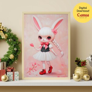 Adorable Bunny Digital Art, Cute Rabbit Nursery Wall Art | Kids Room Printable | Instant Download | 2:3 Aspect Ratio.