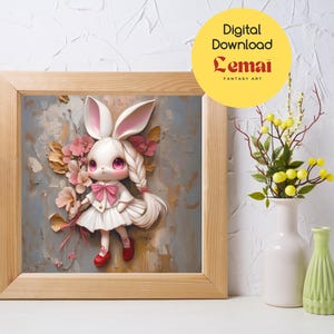 Adorable Rabbit Digital Art – High-Quality PNG File | Cute Bunny Wall Decor | Nursery & Kids&#39; Room Printable Art | Instant Download.