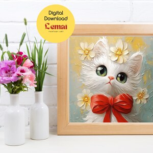 Adorable Cute Cat Digital Art Print - High-Quality PNG File | Kitten Illustration for Nursery & Kids&#39; Room Decor | Instant Download.
