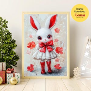 Adorable Rabbit Digital Art – High-Quality PNG File | Cute Bunny Wall Decor | Nursery & Kids&#39; Room Printable Art | Instant Download