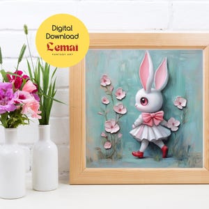 Adorable Rabbit Digital Art – High-Quality PNG File | Cute Bunny Wall Decor | Nursery & Kids&#39; Room Printable Art | Instant Download.
