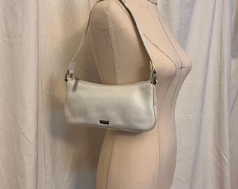 Bolso baguette vintage de piel blanca Oroton, estilo años 2000. Bolso de hombro.