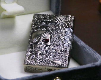 Crimson Eye Skull Lighter: Gothic Engraved Metal Collectible