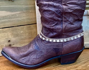 Gold Multi Chain Boot Jewelrywith a Rhinestone pendant, Upcycled, USA Made
